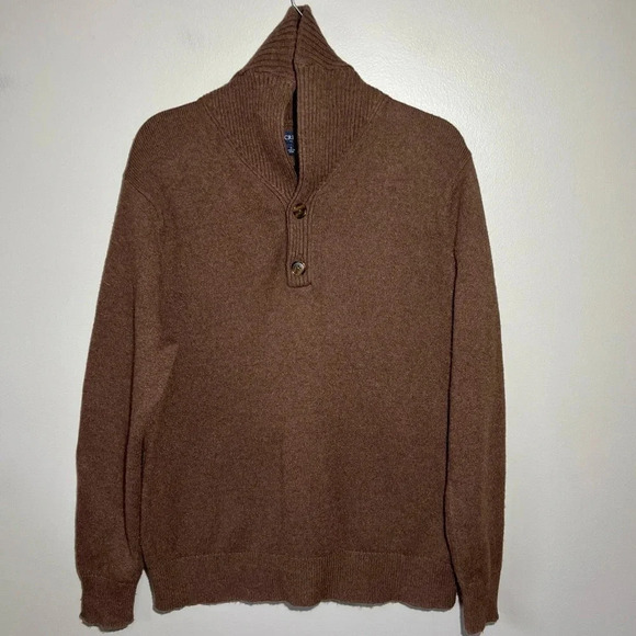 J. Crew LambsWool Blend Shawl Henley Sweater Mens Size Large Brown Office - Picture 1 of 8